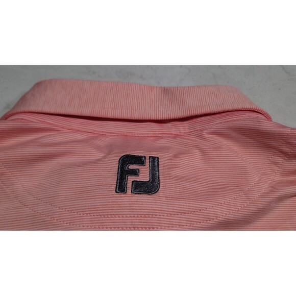 FootJoy ProDry Lisle Salmon Pink White Stripe Golf Staff Polo Logo Stretch NWOT - Picture 14 of 16